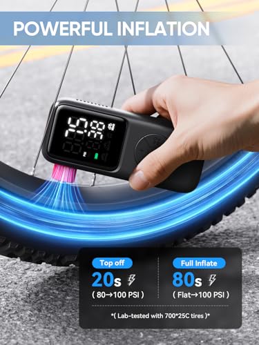 Image of GPUTEK Mini Electric Bike Pump,120 PSI Bike Pump Portable with Guage Auto Stop, Bicycle Pump with Presta and Schrader, Bike Tire Pump Valve for Road Bicycle, Mountain Bike, E-Bike,Sports Ball