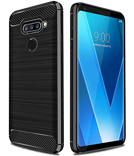 LG V40 ThinQ Case, LG V40 Case, Asmart Shock Absorption LG V40 ThinQ Phone Case Slim TPU Cover Flexible Bumper Carbon Fiber Protective Case for LG V40 ThinQ (Black)