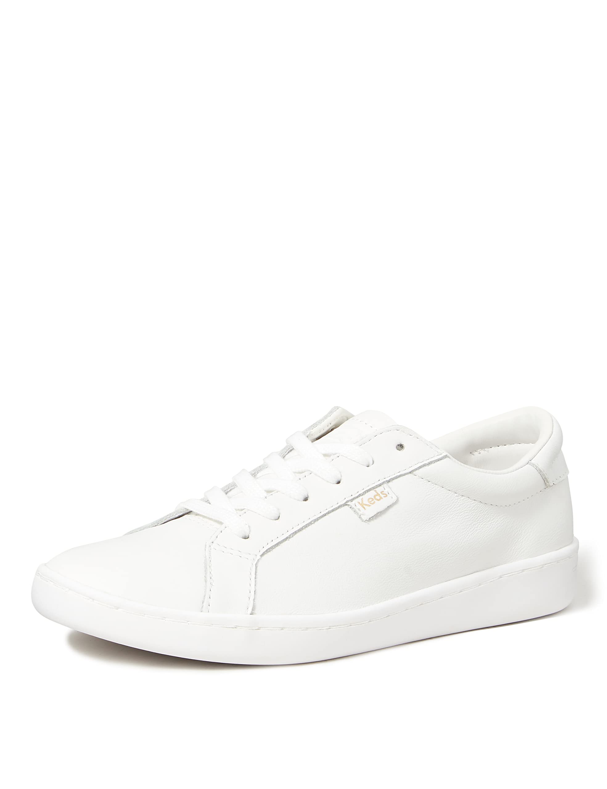 Keds Women's Ace Leather/Metallic Heel Sneaker, Metallic White Rose Gold