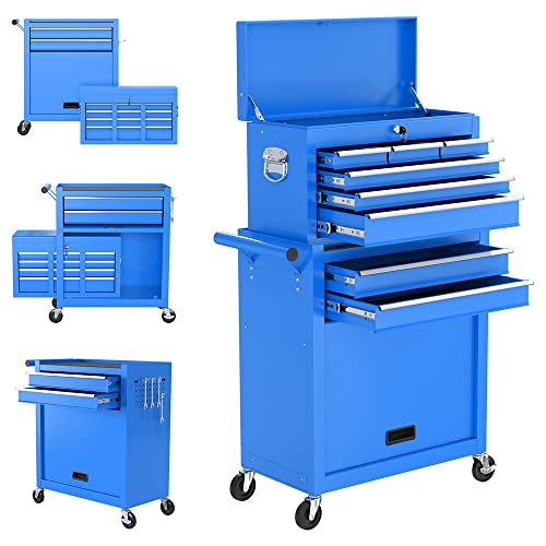 8-Drawer High Capacity Tool Chest With 4 Wheels,Lockable Rolling Tool Box And Tool Storage Cabinet,Removable Portable Set-Top Box Tool Organizer With Drawer For Garage Factory Workshop (Blue) #TOP17