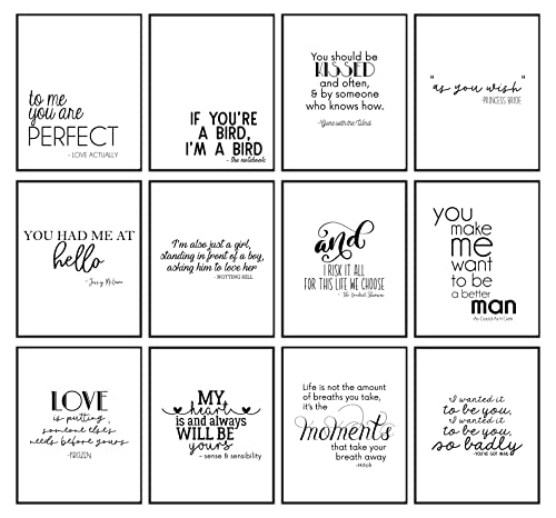 Silly Goose Gifts Romantic Love Movie Quotes Wall Art Decor Prints Pictures No Frames (Set of Twelve) Home Wedding Decoration (5x7inch)