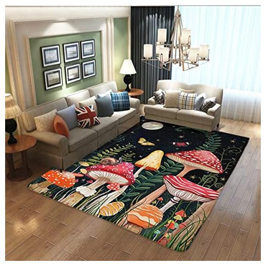 CANARO Mushroom Rugs Non-Slip Soft Doormats Bath Black Starry Sky Carpet Floor Runner Area Rugs for Home Dining Living Room Bedroom Farmhouse Decor 31.5x19.7inch