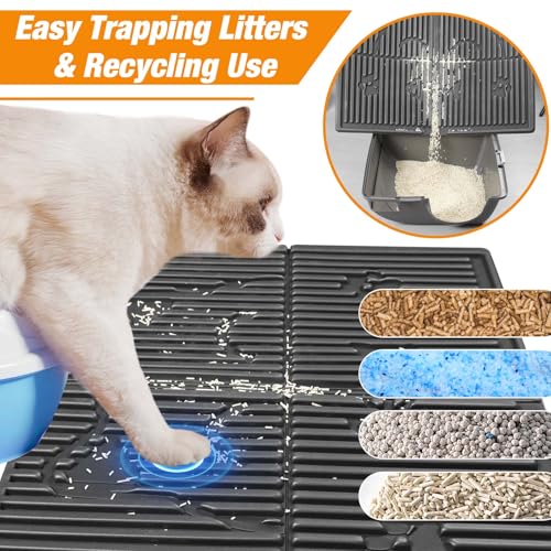 Cat Litter Mat, 31\"x24\" Large Litter Box Mat, Waterproof Kitty Litter Trapping Mat Easy Clean Cat Mat for Litter Catcher with Grooves & Raised Edges Scatter Control - Thumbnail 2