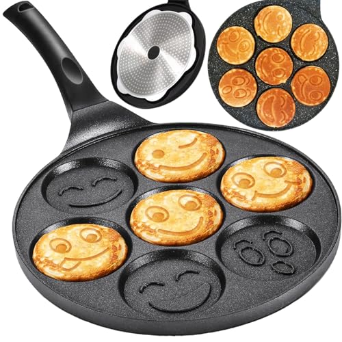 Generisch Pfanne für Pancakes & Spiegeleier – 7er Smileys Form Ø 26,5 cm | Antihaft-Marmor-Beschichtung, Induktion & Gas geeignet | Aluminium Bratpfanne für Mini Pfannkuchen & Eier Generisch Pfanne für Pancakes & Spiegeleier – 7er Smileys Form Ø 26,5 cm | Antihaft-Marmor-Beschichtung, Induktion & Gas geeignet | Aluminium Bratpfanne für Mini Pfannkuchen & Eier