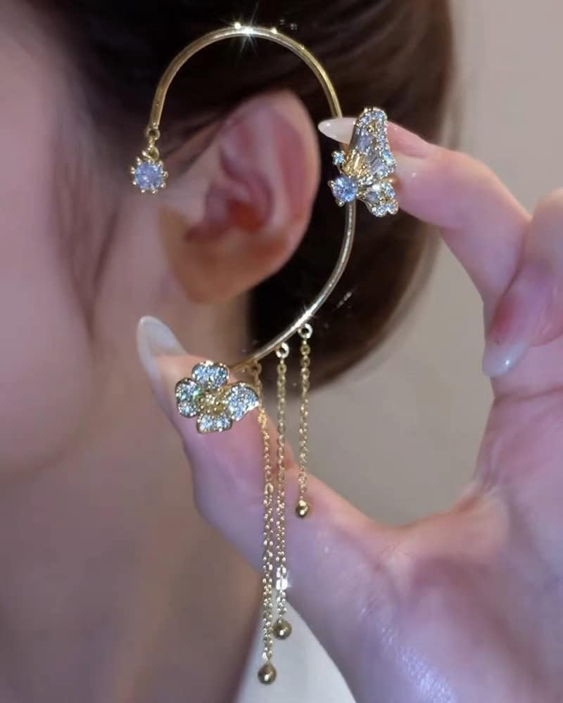 Long butterfly tassel zircon earrings 717866240971