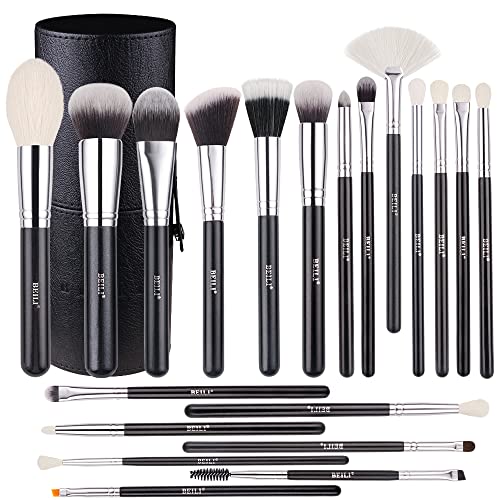 BEILI Makeup Brushes 20Pcs Professional Makeup Brush Set Original Natural-Synthetic Kabuki Foundation Face Powder Highlighter Contour Eye Shadow Eyebrow Eyeliner Cosmetic Bag Cosmetic Bucket (Black)