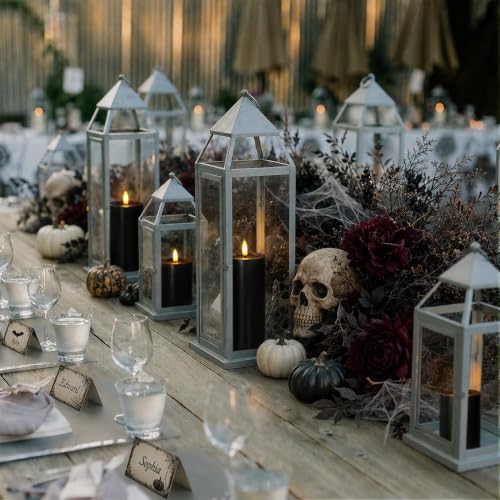 Image of Yeelida Outdoor Halloween 4pcs Flameless Waterproof Candles with Handy Remote Control, Cycle Timer Battery Operated Candle Grease LED Flickering Pillar Plastic Long Lasting (Black, 3 inch x4 inch 5 inch 6 inch 7 inch)