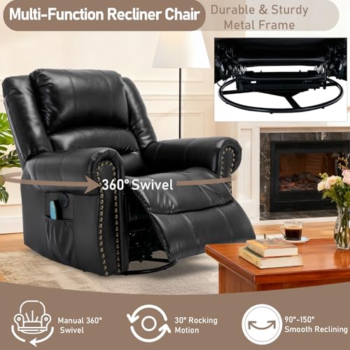 Sillón reclinable negro con masaje y giro 360° miniatura 6