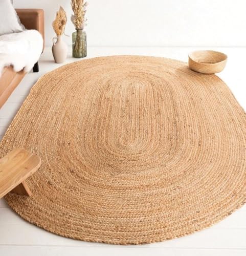 COSHANO Alfombra de Yute Natural Trenzada a Mano con Forma Ovalada para Pasillo, Sala de Estar, salón, habitacón, decoración de área 100% Fibra Natural. (140x200cm)