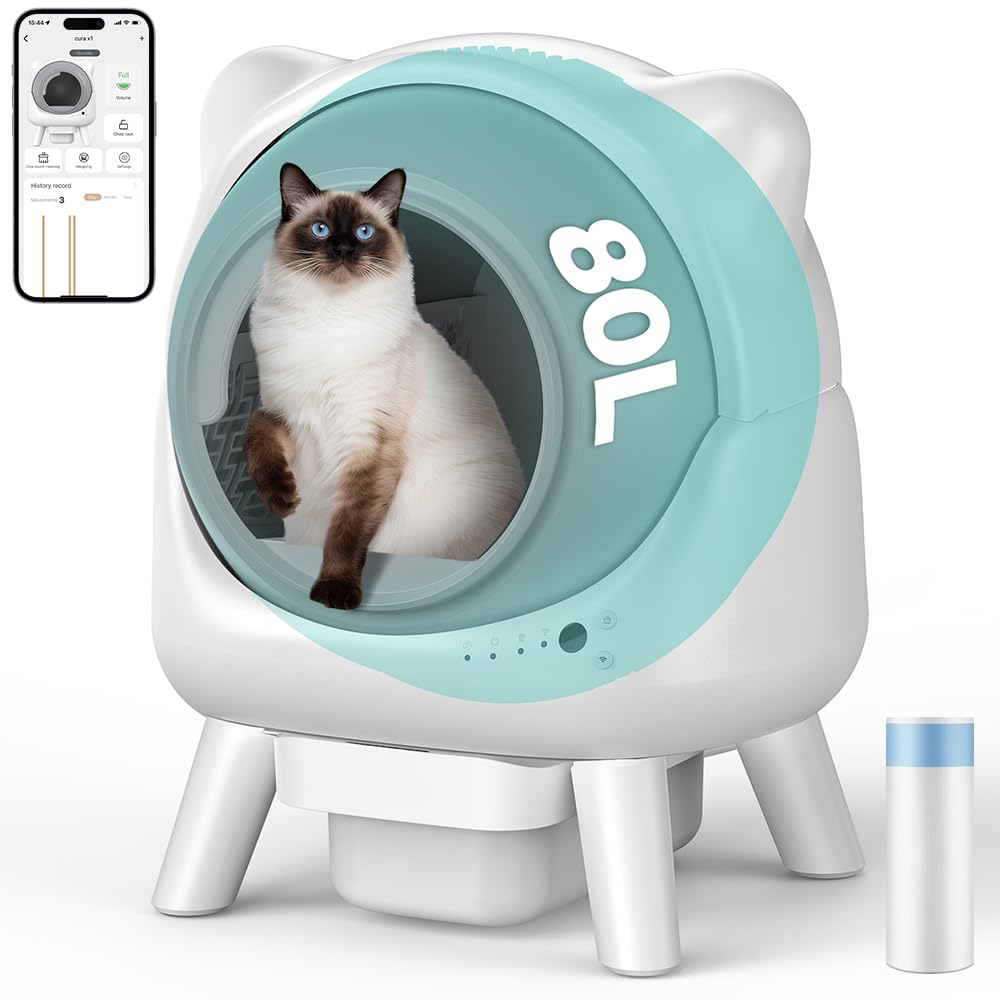 Cura X1 Lettiera Gatto Autopulente, 80+8L Lettiera Autopulente per Gatti, Sensori di Sicurezza, Eliminazione Odori, Controllo App, Grande Capacità, Lettier Automatica per Più Gatti