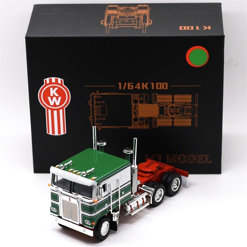 MJ Model 1:64 Scale Kenworth K100 Diecast Model Truck Collectible Gift Display (Green-White)