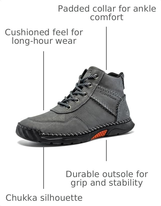 Image of FLYLAND Men's Leather Mid Top Ankle Boots Side Zipper Casual Work Shoes