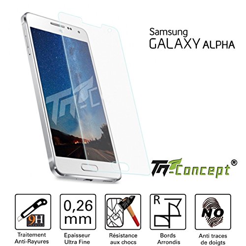 TM-Concept® Film /Vitre de protection écran – Samsung Galaxy Alpha - Verre Trempé HQ Crystal Ultra résistant (incassable, inrayable 9H) et Ultra Slim (0,26mm) avec...