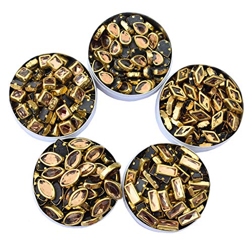 Image of EmbroideryMaterial Combo Pack of Flat Back Glue On Kundan Stone Beads for Jewellery Making, Craft, Embroidery, Embellishment, Toran Making, Aari Work, Bangles Making (500 Pieces, Gold Color)