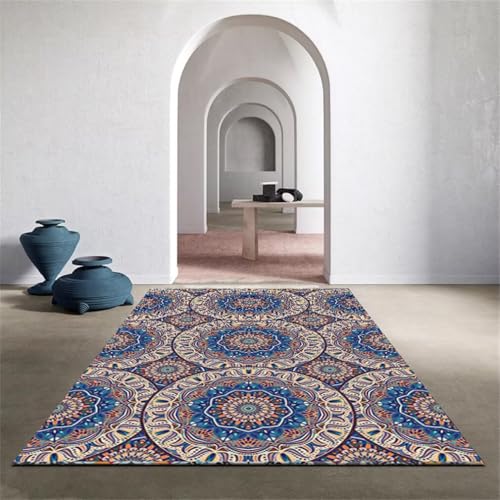 QGYFRE Alfombra Pelo Corto BLU De Bajo 180x230CM pie Cama Dormitorio Flores Rectangular alfombras Salon Modernas