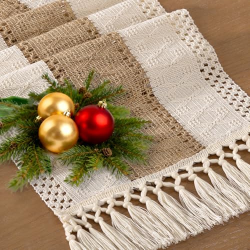Socomi Boho Table Runner Christmas Farmhouse Rustic Dining Kitchen Centerpiece