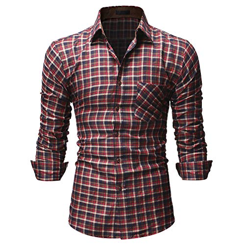 TS,RD.UG Mens Plaid Shirts Long Sleeve Casual Checkered Button Down Dress Shirt (Brown,S)