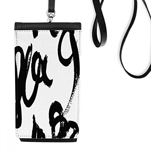 Cadeau smartphone bourse en cuir suspendu noir et son motif brushwork