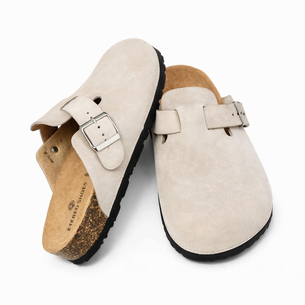 Zuecos Mules Mujer Cómodos de Corcho Cerrados con Hebilla Ajustable Pantuflas Antideslizantes para Casa Trabajo Jardín, Sandalias Casual Negro Marrón Beige 36-41
