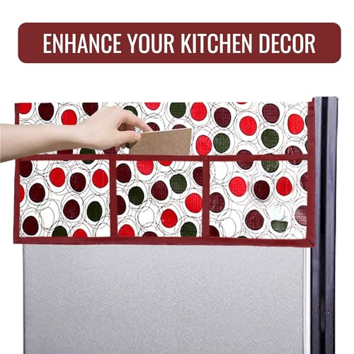 Kuber Industries Fridge Top Cover | Fridge Top Cover with Pockets | Refrigerator Top Cover for Kitchen | Fridge Top Cover with 6 Utility Pockets | Dot Fridge Top Cover | Multicolor