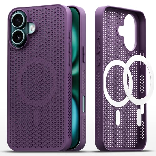 Image of Pikkme Back Cover for iPhone 16 | Honeycomb Cooling Design | Silicone Heat Dissipation | Mag-Safe Compatible | Shockproof Camera Protection Bumper Case (Purple)
