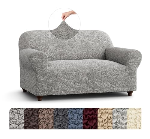 PAULATO BY GA.I.CO. Loveseat Slipcover - Oversized Chair Cover - Stretch Couch Cover - Cushion Love Seat Sofa Slipcover - 1-Piece Form Fit Washable Protector - Mille Righe Collection - Platinum
