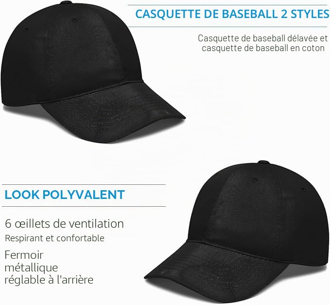 Malloom Lot de 24 casquettes de baseball vierges en vrac, casquettes de golf classiques et originales, taille ajustable, pour homme et femme, noires