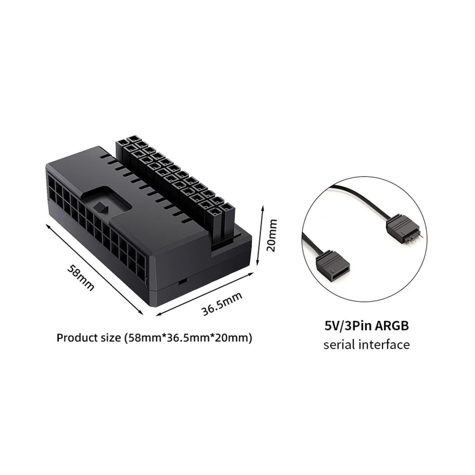 1 x 24-pinowy 90-stopniowy adapter wtyczki zasilania płyty głównej (24P-6 BK)