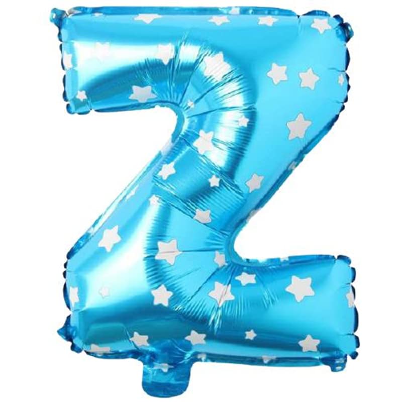 PARTİ VİTRİNİ Z Harfi 16 İnç Mavi Yıldızlı Renk Folyo Balon 36 CM (Mavi)