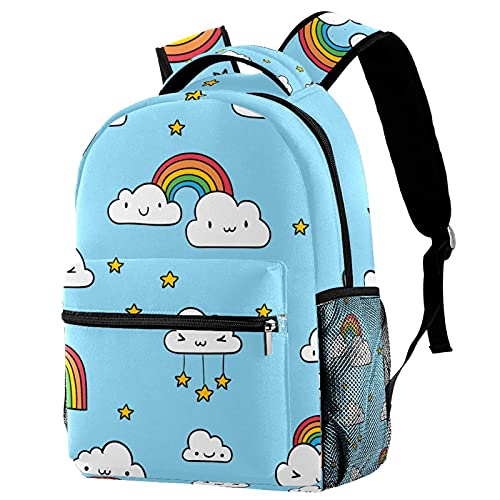 Sac à dos de voyage enfant nuages arc-en-ciel - Cartable léger mixte avec porte-bouteille
