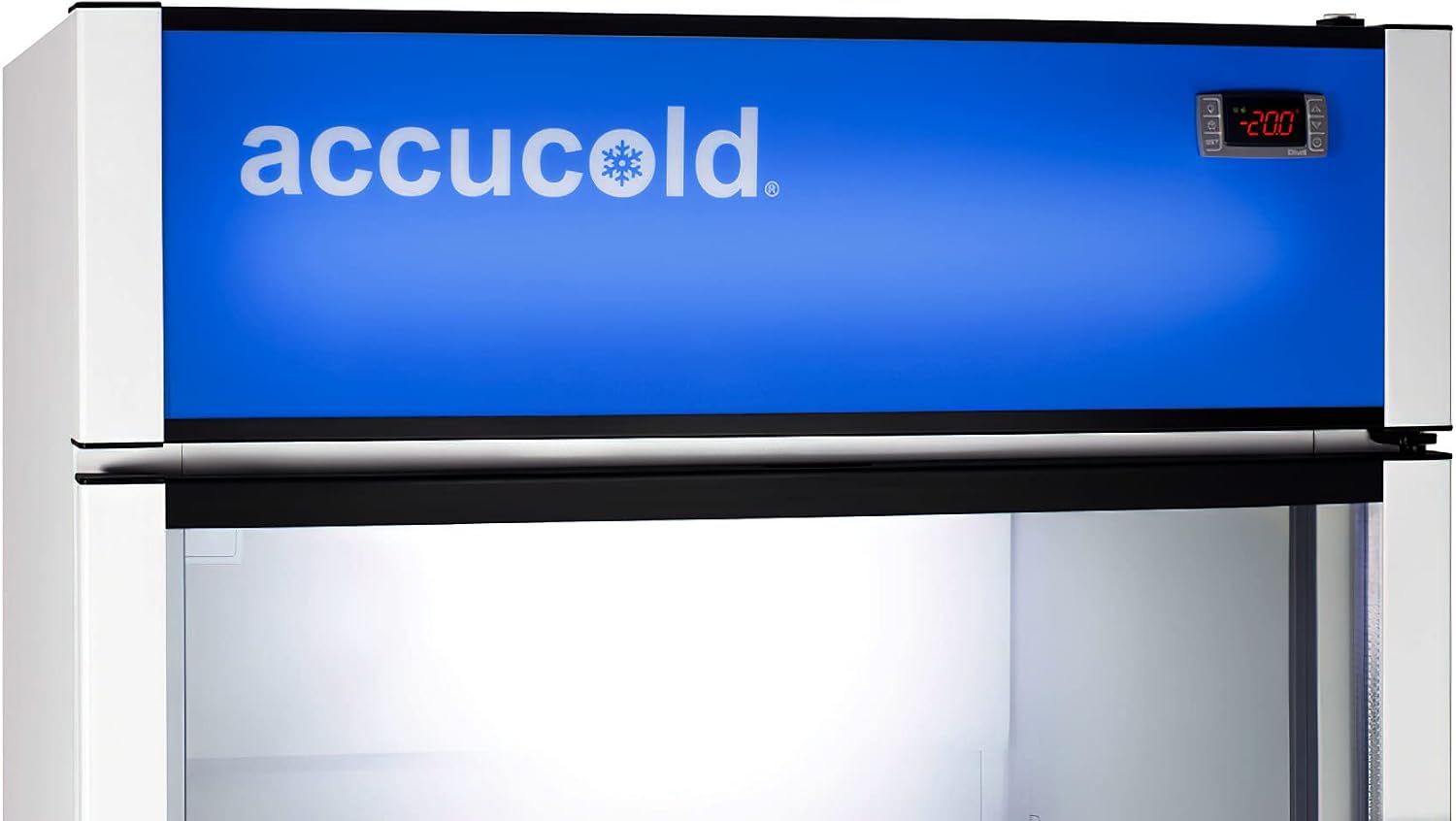 Accucold AFG26MLLH 30" Wide Healthcare Freezer, 21.34 cu.ft Capacity, Automatic Defrost, Glass Door, White Cabinet, Left Hand Door Swing, Digital Thermostat, LED Lighting, Fan-cooled Interior