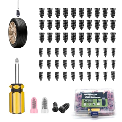 Image of Tire Repair Rubber Nails Kit with 2 Sizes,2026 New Vacuum Screw Type Tire Plug Fast Tool with Screwdriver,Self-Service Screw in Tire Plugs Repair Tools for Car,Motorcycle,Truck,Bikes (60Pcs)