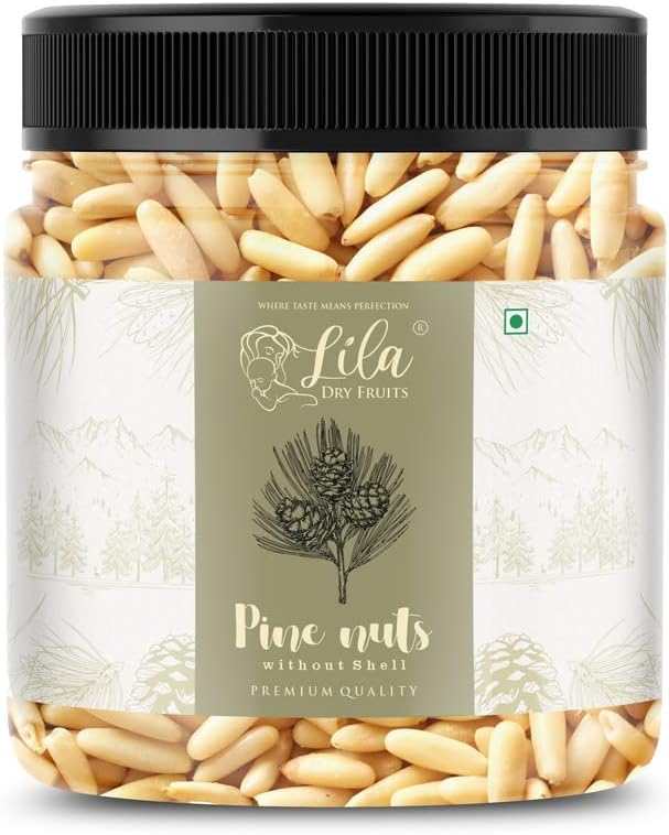 LILA DRY FRUITS Premium Pine Nuts Whole, Chilgoza, Neza big size | Export quality | Healthy food | Pinenut without shell | Jar Pack 50gm