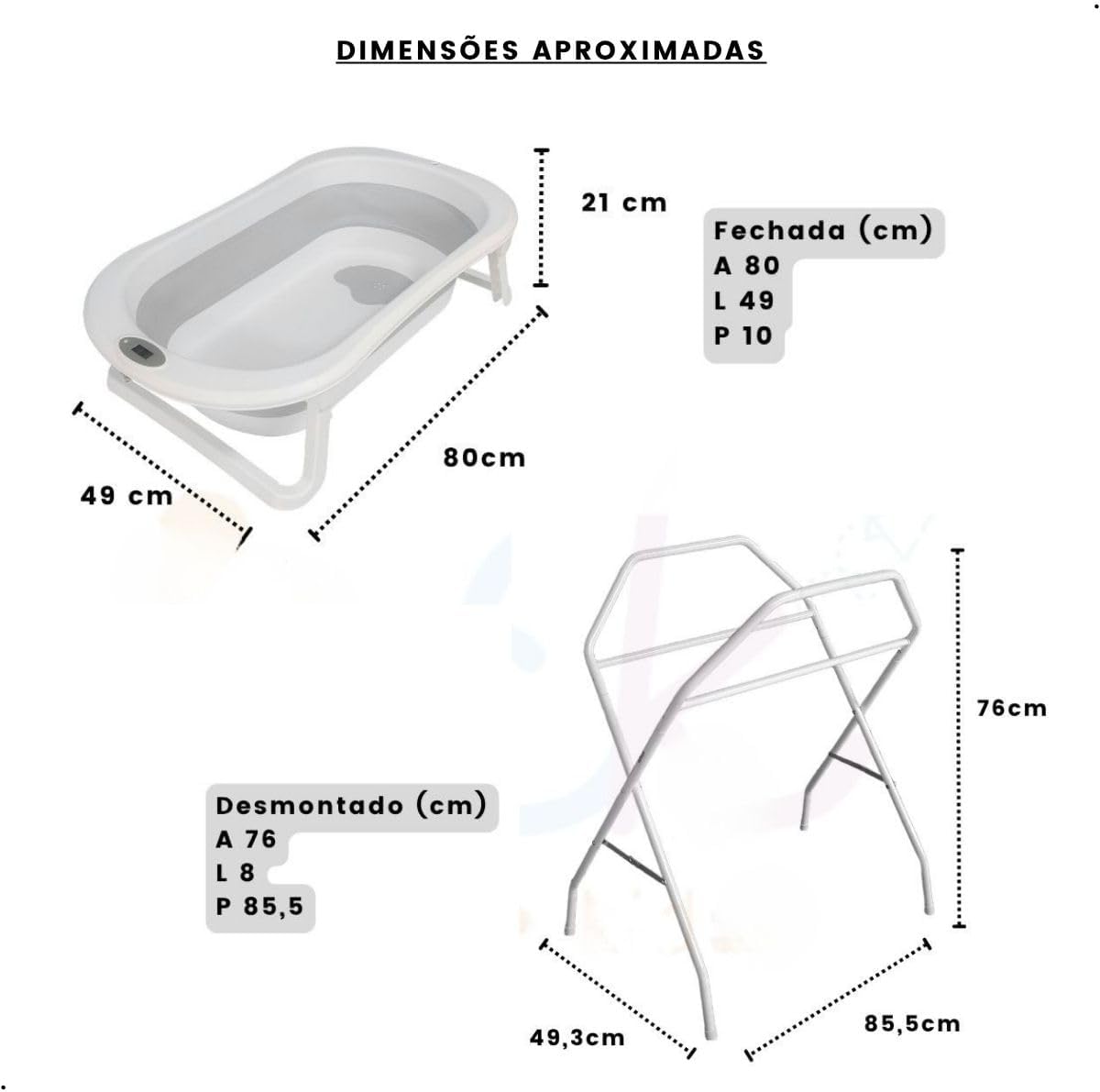 Diagram showing approximate dimensions of the bathtub and stand