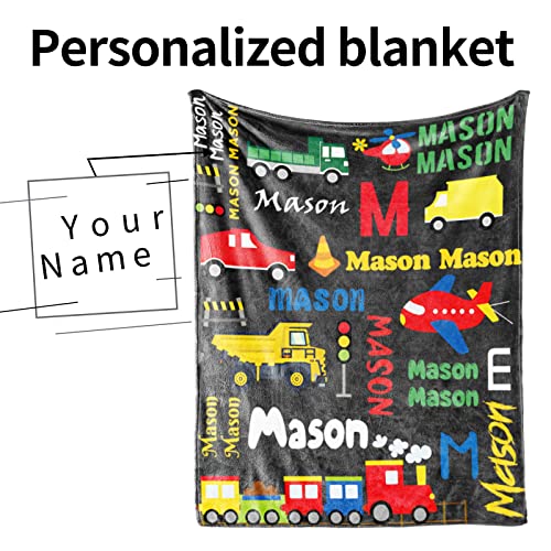 Image of Personalized Blanket with Name for Boys Car Transport Custom Name Blanket