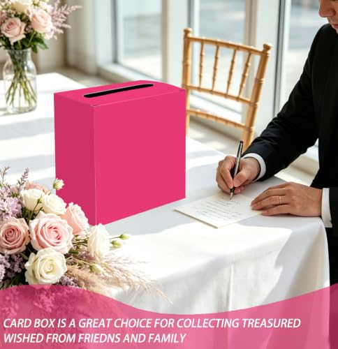 Image of SietDESEO Hot Pink Card Box for Graduation Large Cardboard Gift Card Box Holder for Wedding Reception Birthday Graduation Baby Shower Raffle Ticket Box with Slot