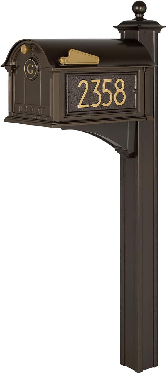 Whitehall Personalized Modern Balmoral Monogram Mailbox Package (Dark Bronze/Gold)