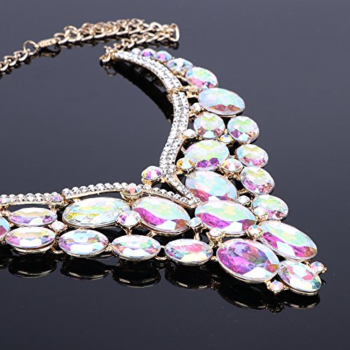 Women Bridal Rhinestone Crystal Statement Necklace Earring Wedding Dress Jewelry Sets (Ab) #TOP4