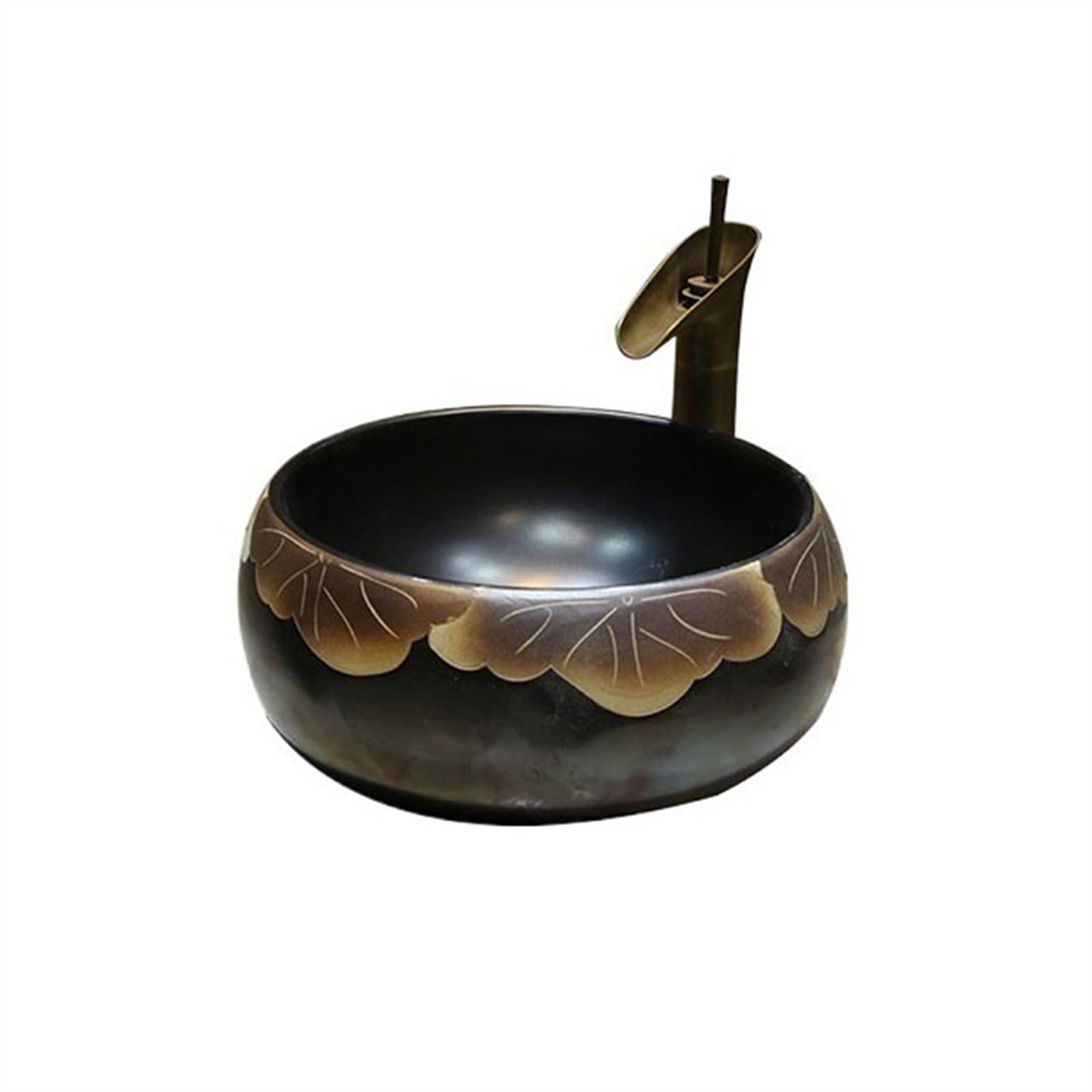 Sink Bowl Lotus Leaf Countertop Basin Antique Washbasin Ceramic Household Balcony Round Art Sink (38 * 38 * 16cm) Art Basin