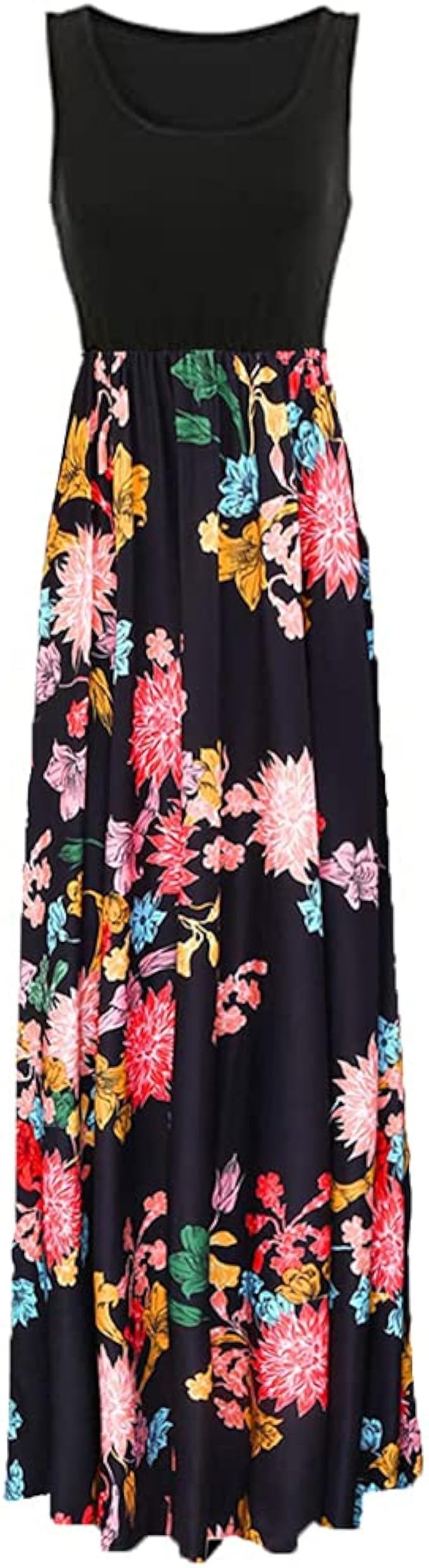 Sherosa Women Boho Chevron Striped Floral Printed Summer Sleeveless Tank Long Maxi Party Dress