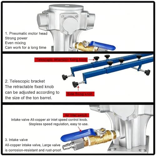 1 Ton IBC Tank Air Agitator - Pneumatic Paint Mixer & Stirring Machine, Folding Pailer with Support Handle, Ideal for Ink Dissolver & 5-Cylinder Mixing