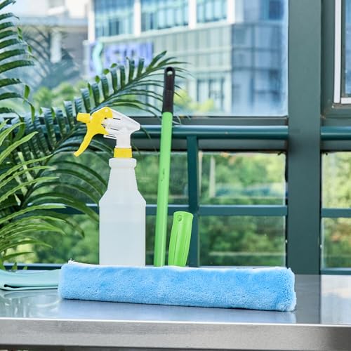 Image of Restaurantware-Clean Tek Professional Window Washer Strip, 1 Window Scrubber with T-Bar Handle - Machine Washable, No-Streak Cleaning, Blue Acrylic Washer for Glass Door, Home Or Commercial Use