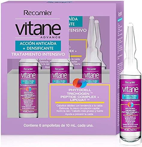 Recamier Professional Vitane Advance Accion AntiCaida Ampollas | Powerful Hair Loss Prevention Treatment Vials with 3 Main Ingredients Recommended it, 0.4 Ounces (10 Mililiter) x 6