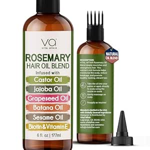 Rosemary Hair Growth Oil - 6 Fl Oz with Castor, Batana Oil