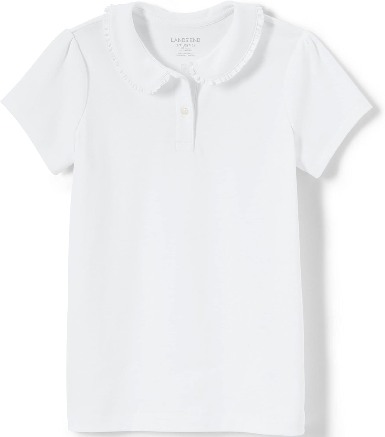 Lands' End Girls Short Sleeve Ruffled Peter Pan Collar Knit Shirt