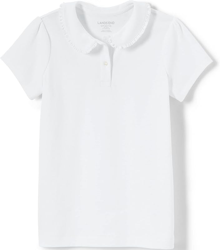 Camisa de punto de manga corta con volante y cuello Peter Pan para niña