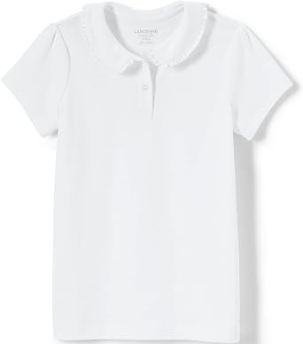 Lands End Girls Short Sleeve Ruffled Peter Pan Collar Knit Shirt