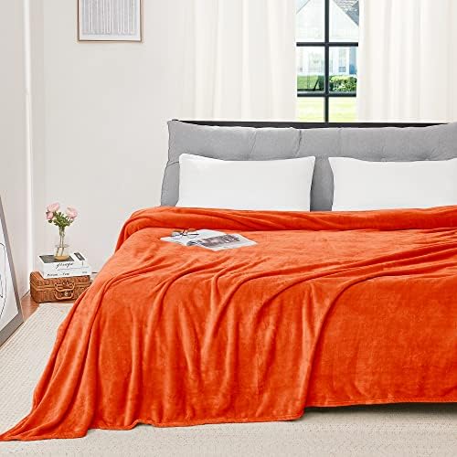 RYB HOME Fleece Blanket King Size, Fluffy Flannel Lightweight Thermal Soft Bed Blankets for Couch Bed Sofa Ideal Gifts for Holiday Birthday, Orange, 90" x 108"