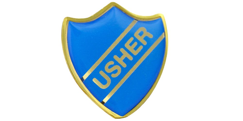 Capricornone Men's Light Blue Usher Gel Domed School Shield Wedding Badge