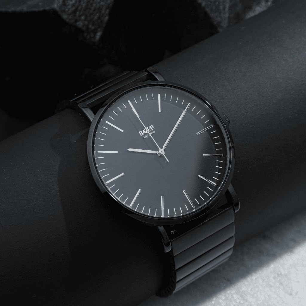 Bazeli Relógio Masculino Preto Minimalista Full Black 40mm, Pulseira de Aço Inoxidável, Quartzo Japonês